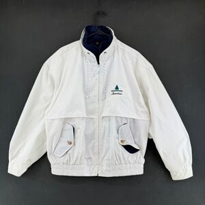 Vintage Seaview Windbreaker Jacket Men Small White Navy Blue Zip Up Coastal READ